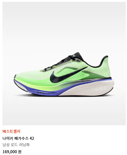 나이키 페가수스 42 홈피 가격 169000원 베스트셀러