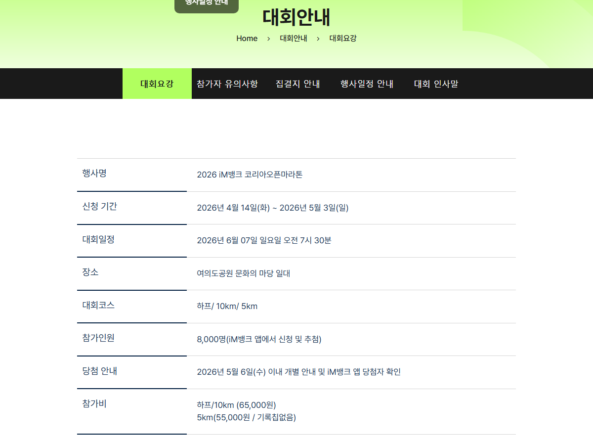 2026 iM뱅크 코리아오픈 대회 개요 표